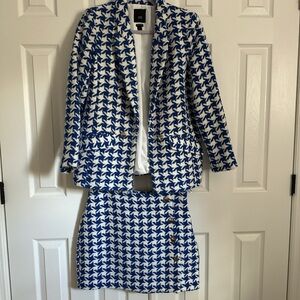 River Island Blue and White Houndstooth Blazer & Skirt Set